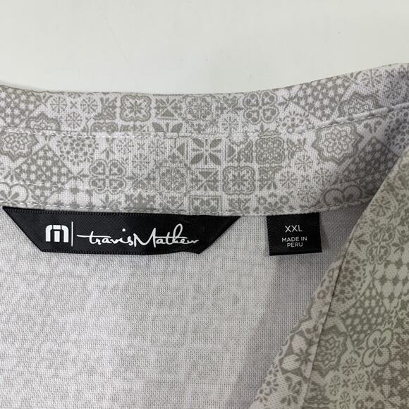 Travis Mathew Polo Shirt Mens 2XL Grey Pima Cotton Blend Geometric Printed Golf - Picture 4 of 10